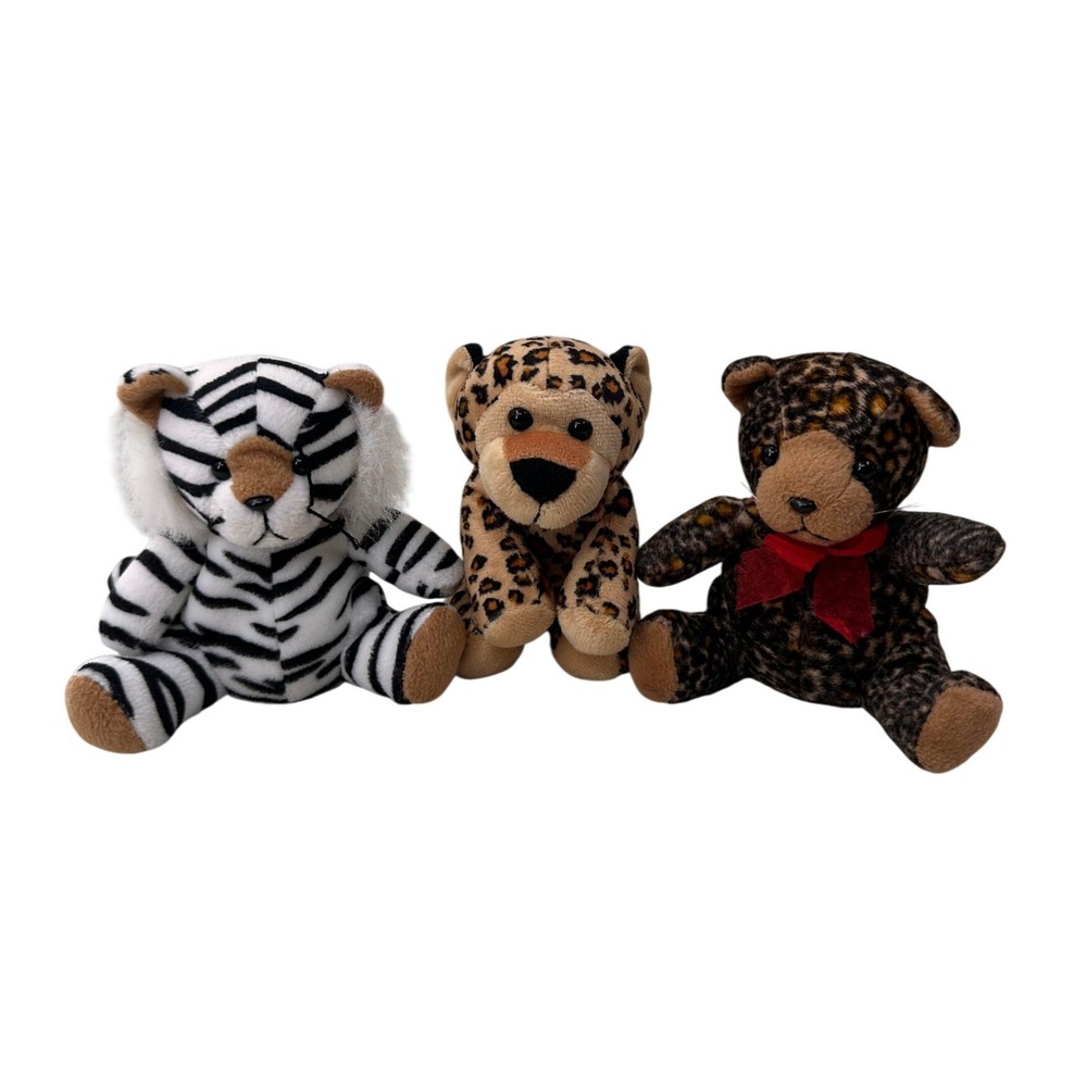 GAC Plush In‎ A Rush Stuffed Animal Lot Tiger Leopard Bear Vintage Kids Toy 6 in